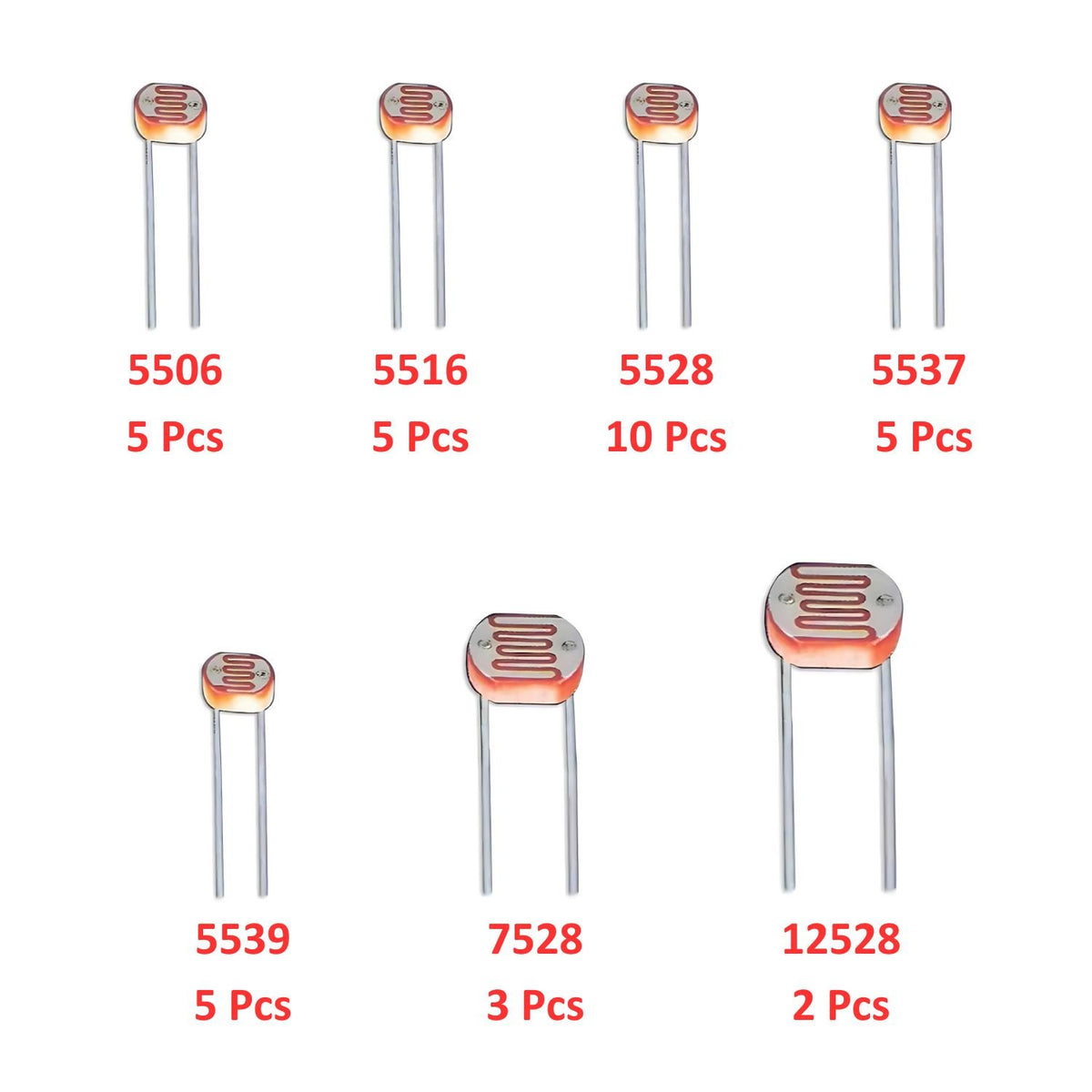 Elepak Photoresistor / LDR Pak 5 to 12mm 35 Pcs 7 Types