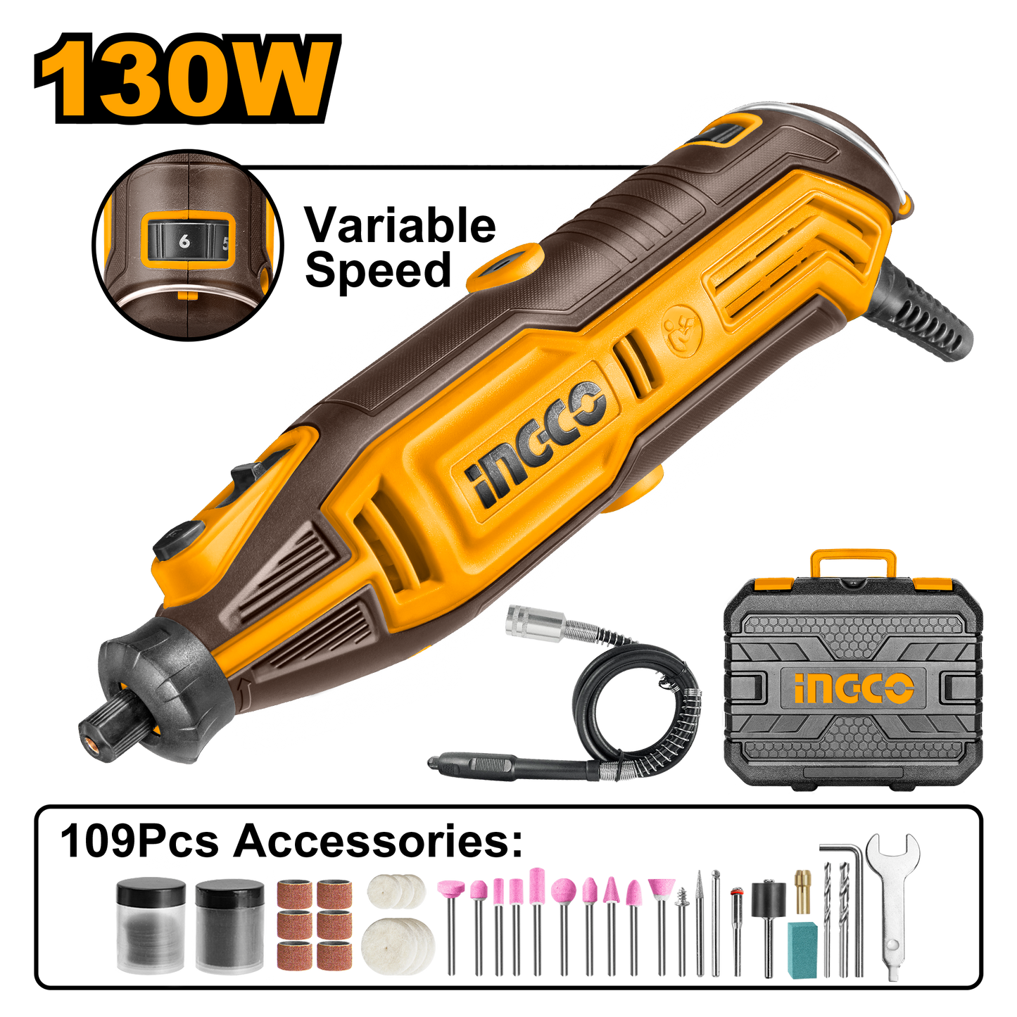 INGCO MG13328 Mini Grinder 130 watt with 110 Pcs accessories