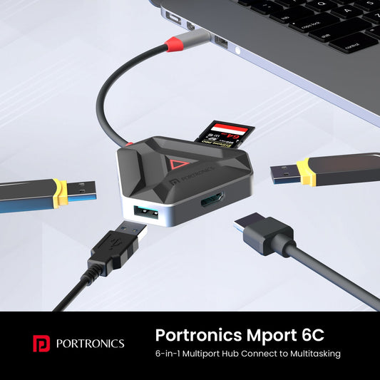 Portronics POR-1946 Mport 6C USB C Hub (6-in-1) Multiport Adapter with HDMI, 3-Port USB 3.0, microSD & SD Card Reader for Laptop, PC, Mac (Black)