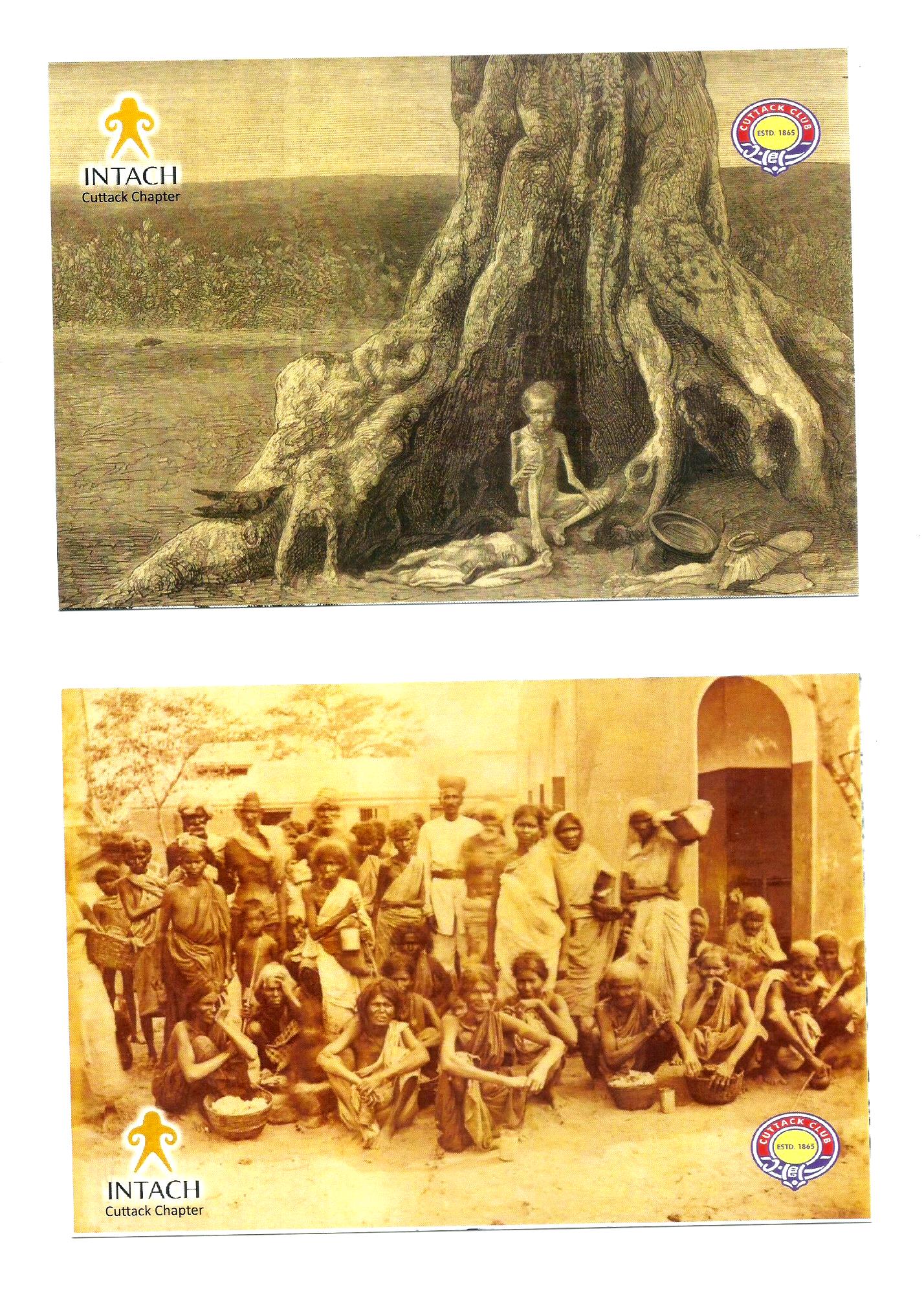 156th ANNIVERSARY OF THE GREAT ORISSA FAMINE OF 1866 (NA'ANKA DURBHIKSHYA) BY INTACH, CUTTACK CHAPTER : SET OF 12 COLOURED PICTURE POST CARD