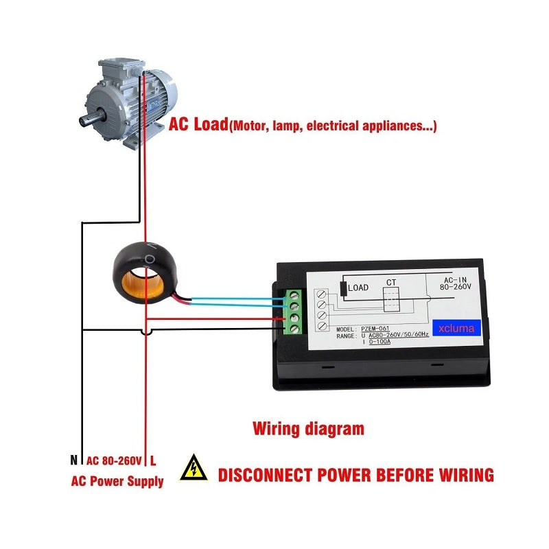 Peacefair PZEM-022 100A AC Digital Power Monitor Voltmeter Ammeter Frequency Factor Meter