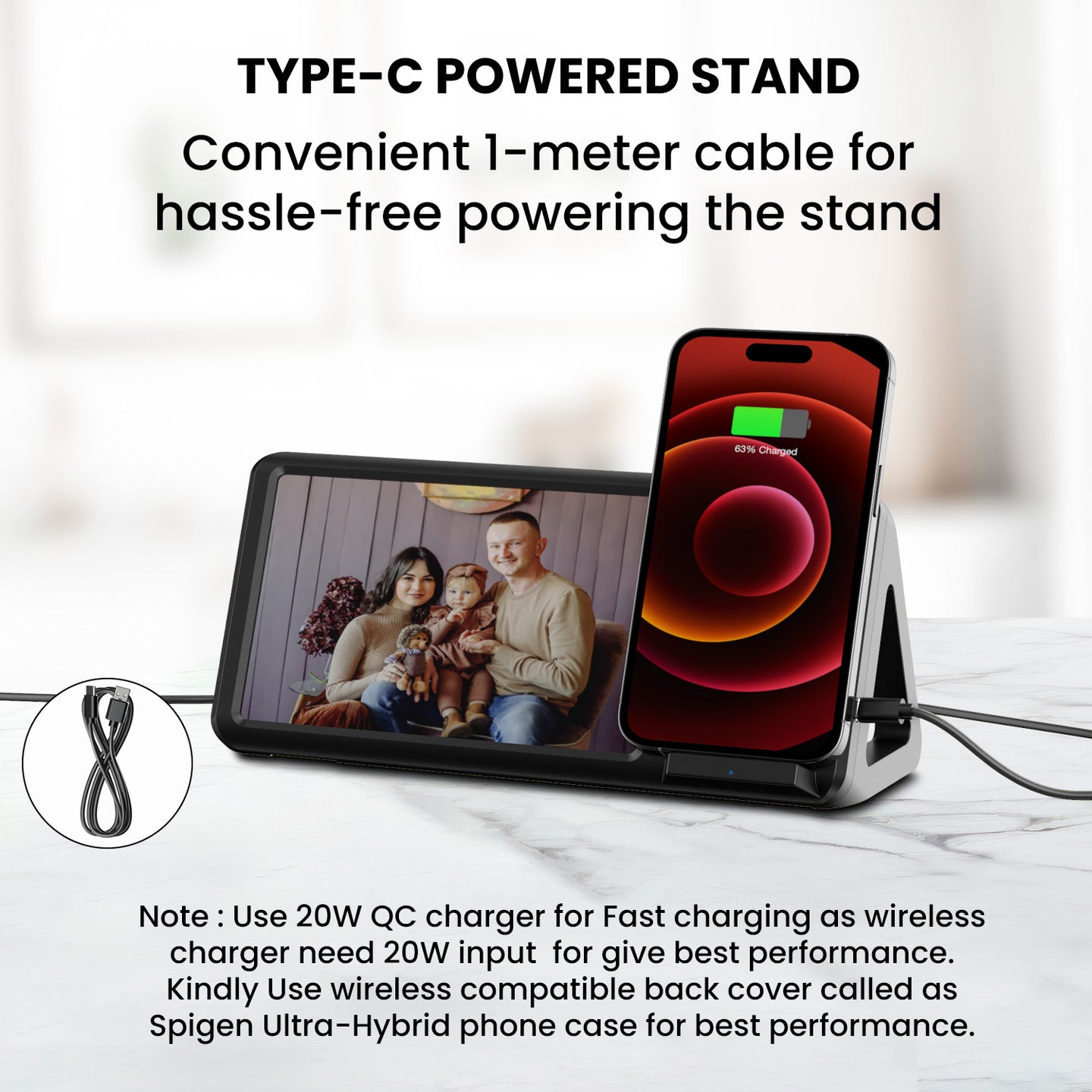 Portronics POR-2127 Freedom 5 15W Wireless Charging Photo Frame Detachable Back Stand Type-C Charging