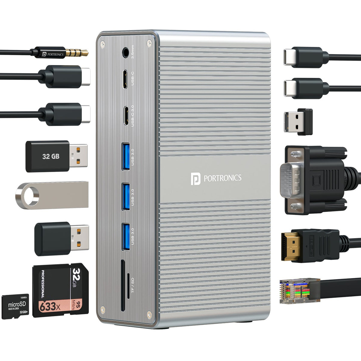 Portronics POR-3248 Mport Vault 13-in-1 USB-C Metal Docking Station (Grey)