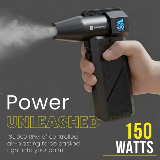 Portronics POR-3294 Tornado Pro Handheld High Speed Air Duster 1,30,000 RPM, BLDC Motor,Rechargeable Type-C for Cleaning (Black)