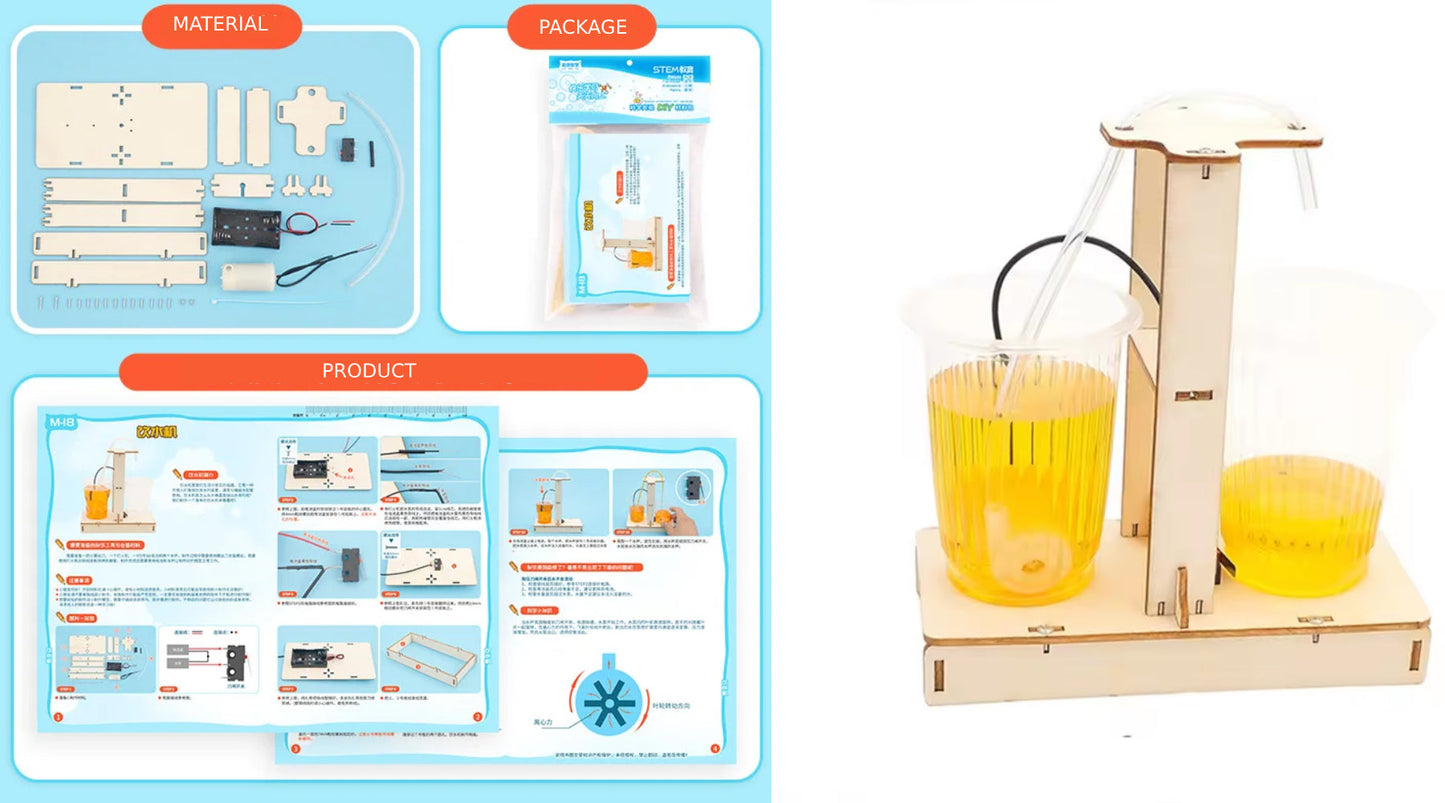 DIY Drinking Fountain STEM Kit DIY Water Dispenser Puzzle Pack STEM Toy Science Education Set for School Projects Educational Kids Learning Wooden Toy (M-18)