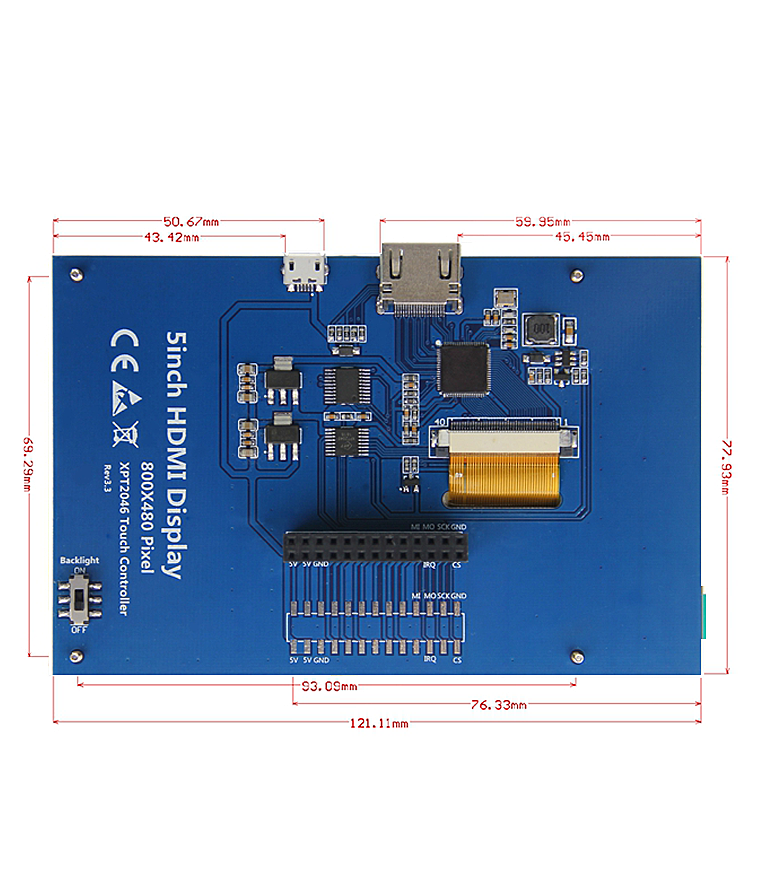 5" (12.7 cm) LCD Touch Screen 800×480 Display with HDMI for Raspberry Pi