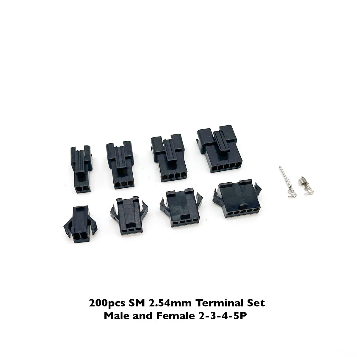200PCS SM 2.54 Terminal Connector Kit – 2/3/4/5 PIN 5 Each Male and Female Set