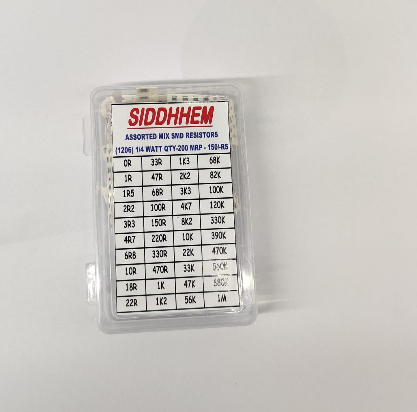 SMD Resistor Box Assorted 1206, 200 Pcs Set, 5 Pcs Each Value