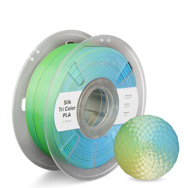 Numakers Tri-Color Silk PLA Filament – Blue-Green-Gold – 1.75 mm / 1 kg