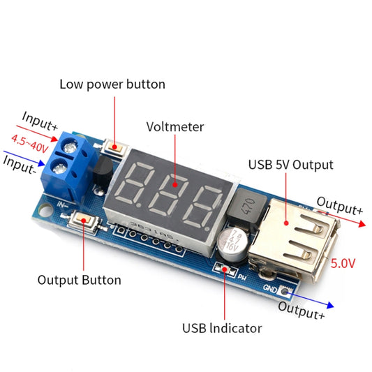 HW-318 DC-DC 4.5-40V To 5V 2A USB Charger Step down Converter Voltmeter Module