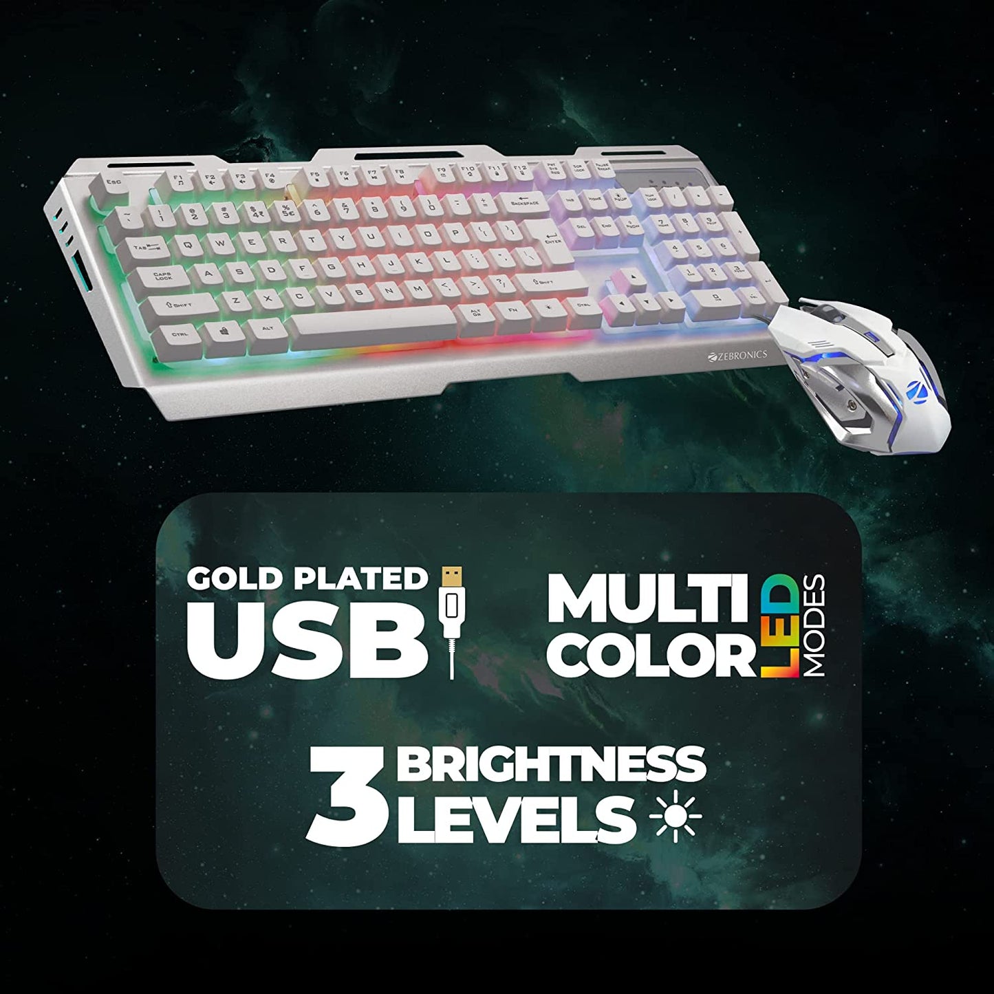 ZEBRONICS Transformer Premium Gaming Keyboard & Mouse Combo (White + Silver)