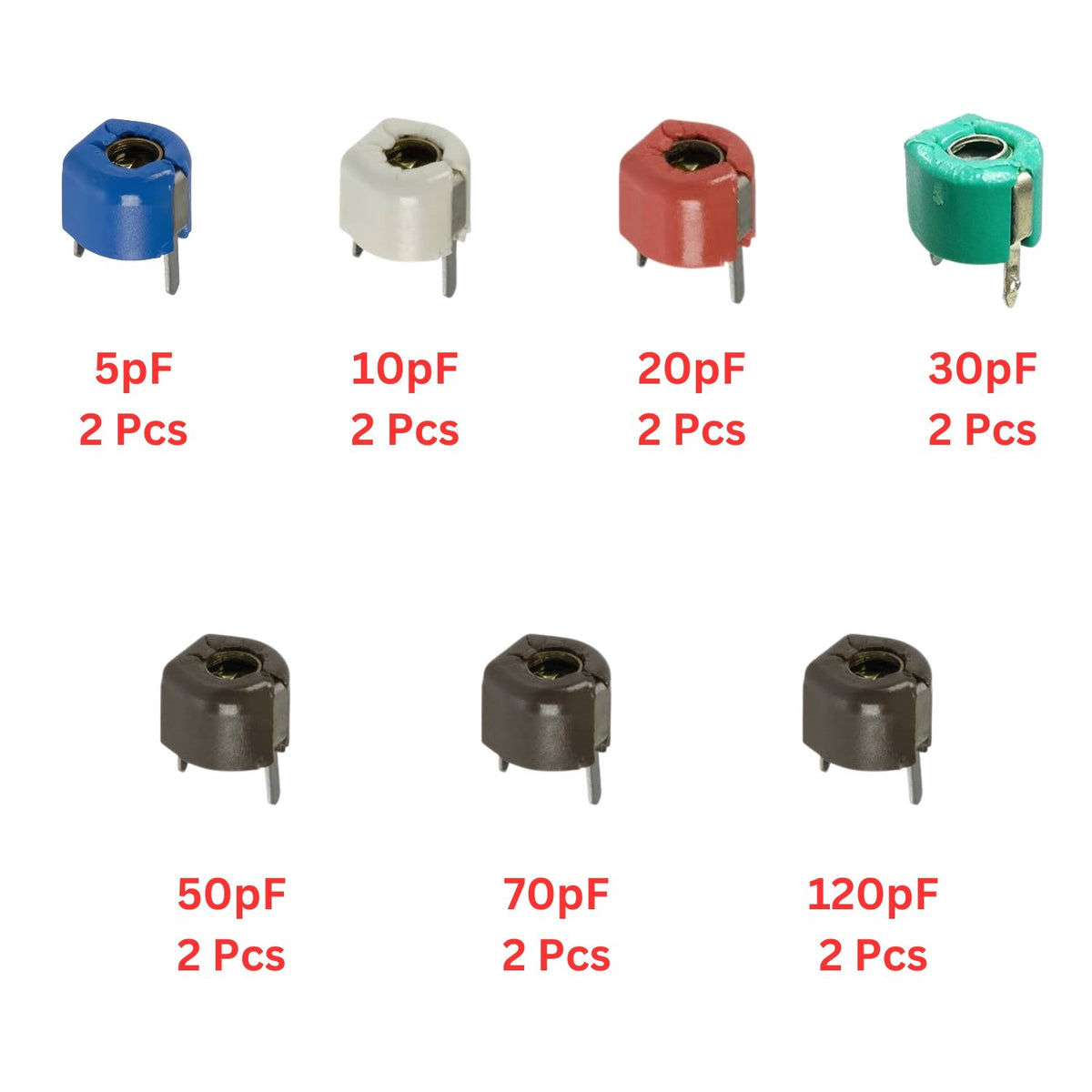 Elepak Trimmer Variable Capacitor Pak 5pF to 120pF 14 Pcs 7 Values