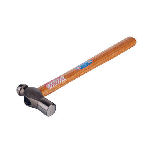 Ball pein hammer with wooden handle on a white background