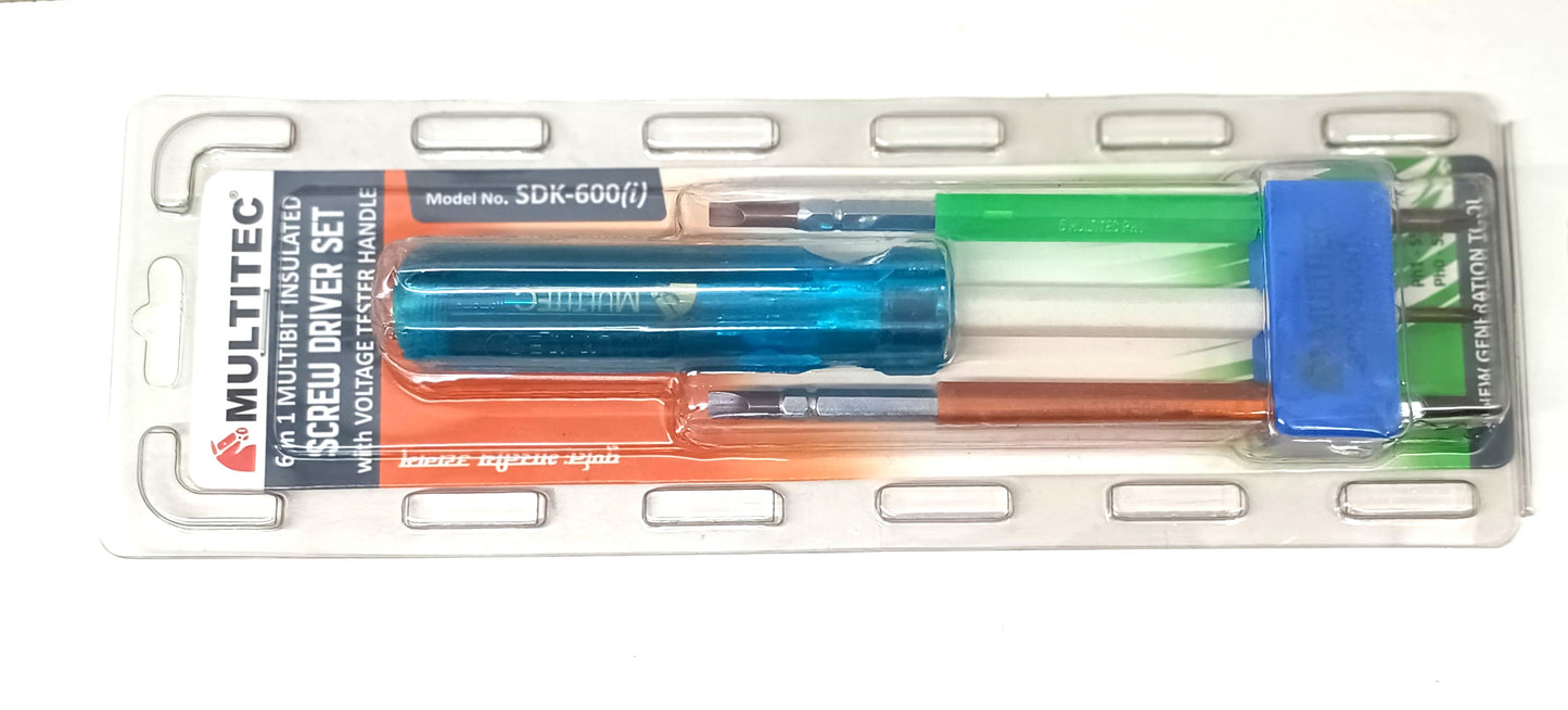 Multitec SDK-600 (i) 6 In 1 Multibit Insulated Screw Driver Set with Voltage Tester Handle