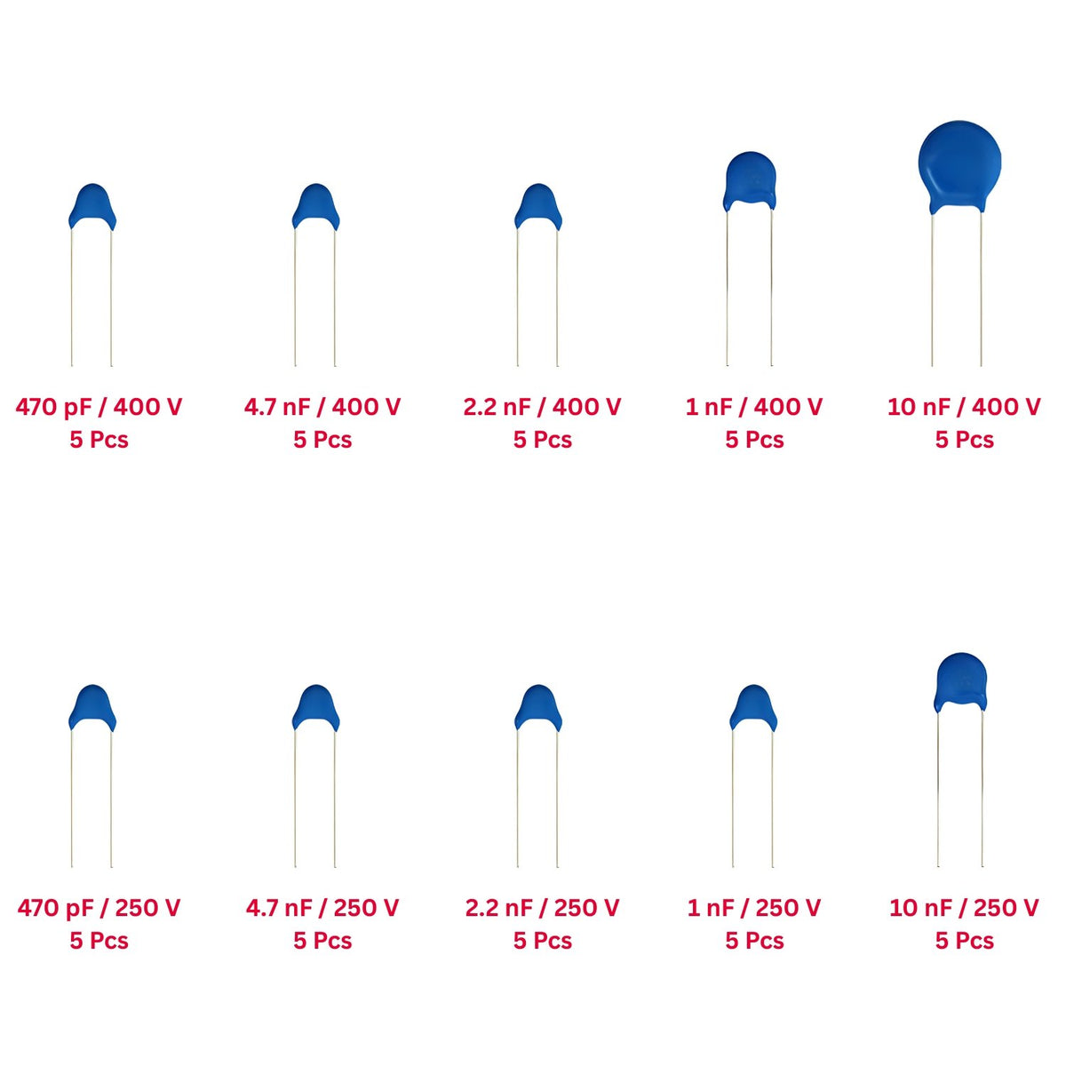 Elepak EP8 Y1 / Y2 Safety Capacitor Pak 470pF to 10KpF 50 Pcs 10 Values