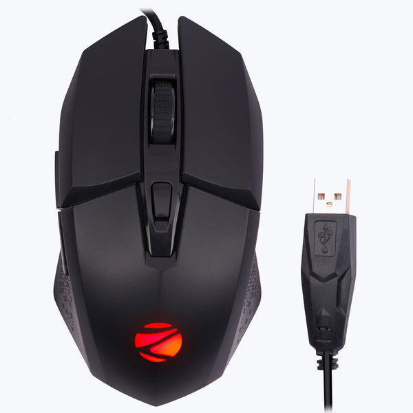 ZEBRONICS Shark Premimum Gaming USB Mouse with High Resolution Sensor, 1.8M Braided Cable, RGB Led Lights, 1000/2200/4200/6400 Dpi, 6 Buttons, Dpi Switch, Button