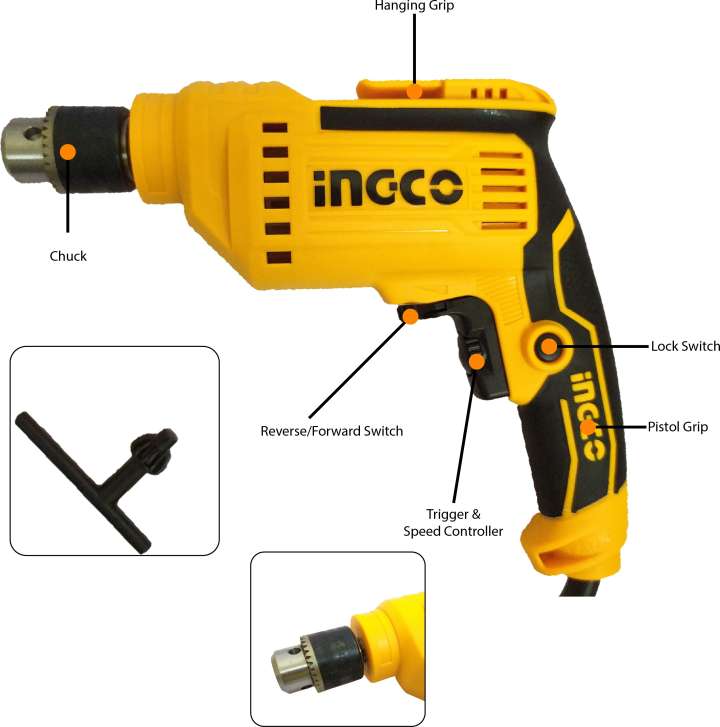 INGCO ED50028 Electric Drill Machine 500W 10 mm Chuck with Forward & Reverse