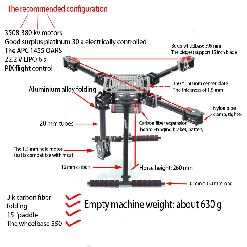 ZD680 680mm Carbon Fiber Quadcopter Frame Kit with Carbon Fiber Landing Gear