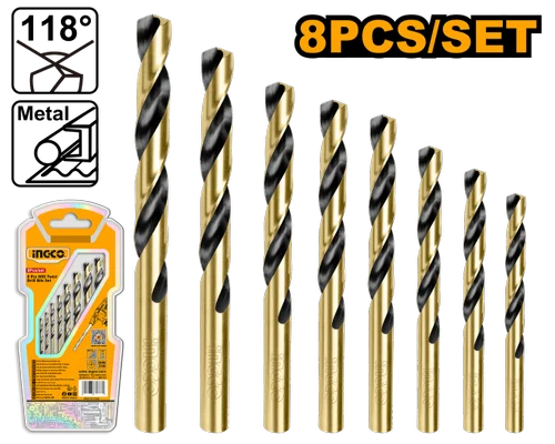 INGCO AKDB0801 8 Pcs HSS Twist Drill Bits Set