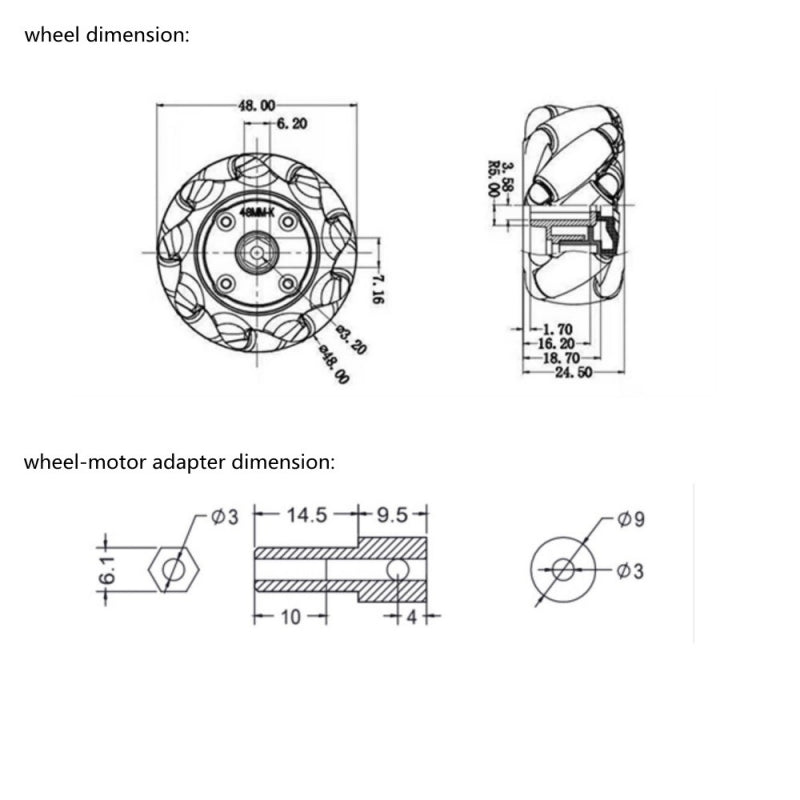48mm Mecanum Wheel for BO Motor (TT Motor) (Pack of 2) -Yellow