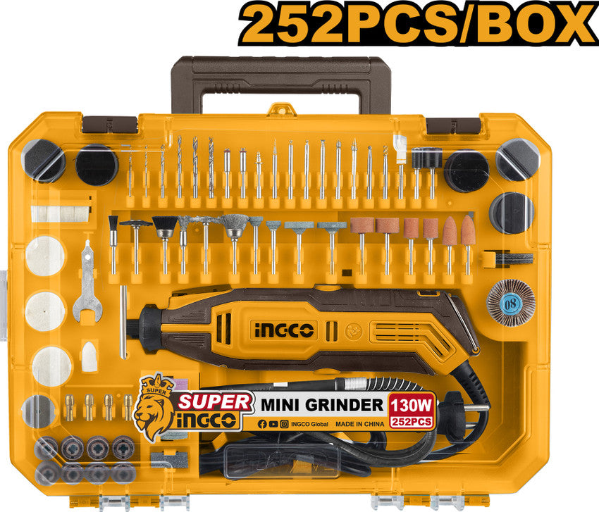 INGCO MG133281 130W Mini Grinder with 252pcs Accessories Kit