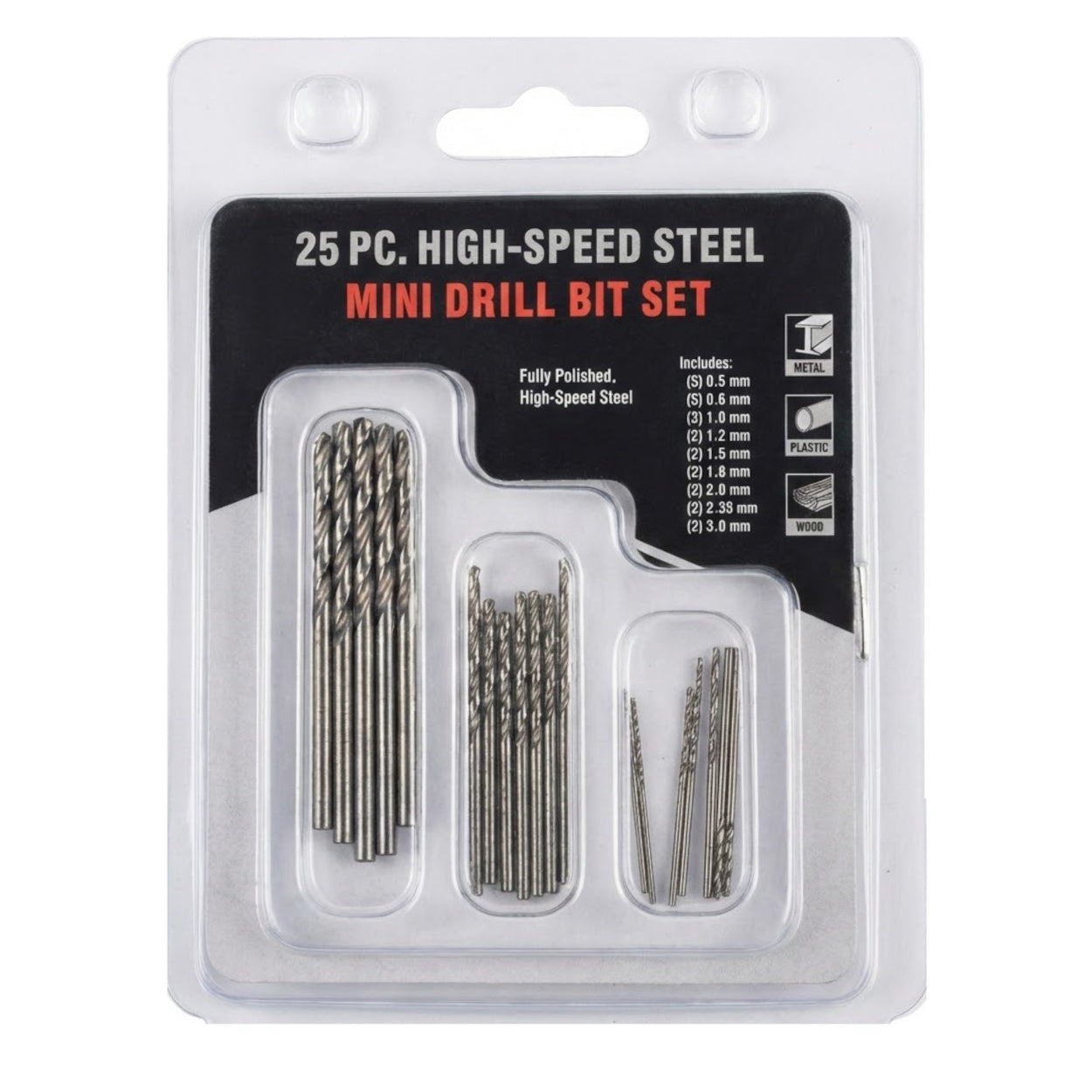 25Pcs High Speed Steel Drill Bit Set (0.5 to 3.0 mm)
