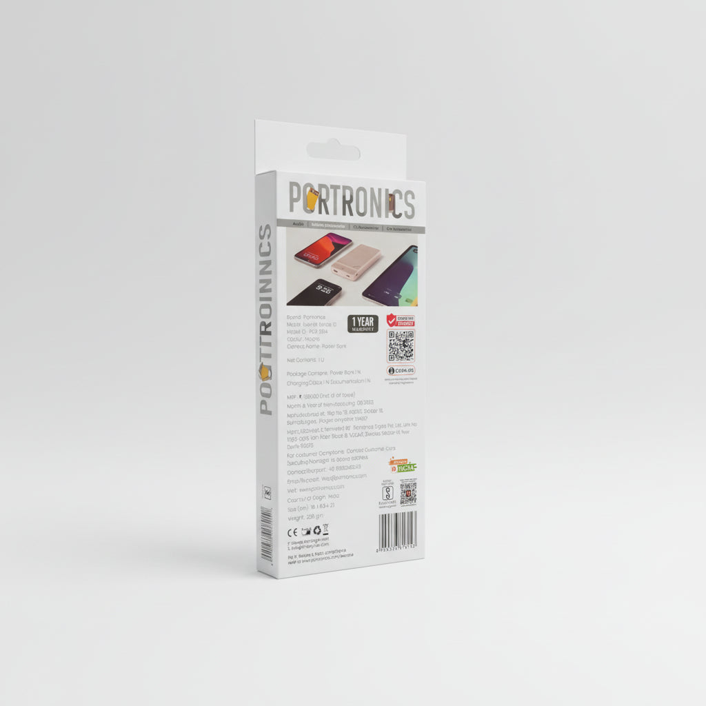 Portronics POR-2814 Luxcell Stride 10 10000mAH Power Bank with Type-C Data Cable (Mocha)