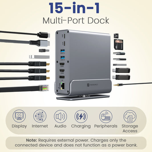 Portronics POR 3325 MPort Vault Pro 15-in-1 Type-C Docking Station (Grey)