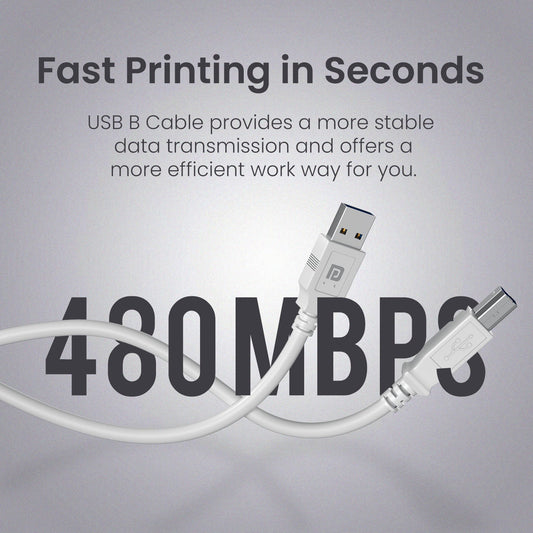 Portronics POR-2851 PrintLink 5 Printer Cable with USB Type-A to USB Type-B Male Connectors, 5 Meters / 16.5 Ft Long, High-Speed Transfer Cord for Printers & Scanners (White)