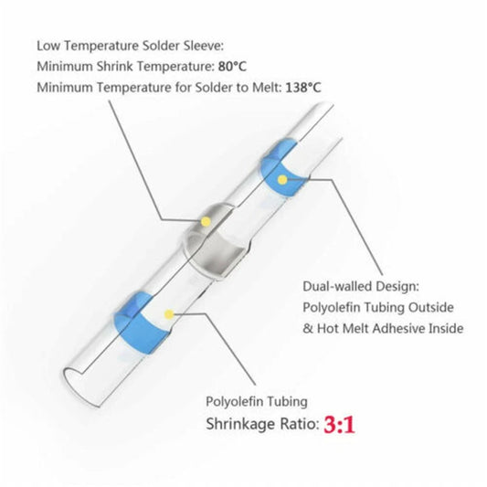 250 Pcs Heat Shrink Solder Sleeve Crimpless Butt Connectors Waterproof