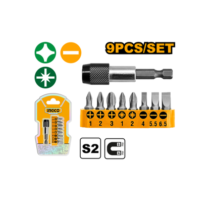 INGCO AKSD0071 9-Piece Magnetic Screwdriver Bits Set