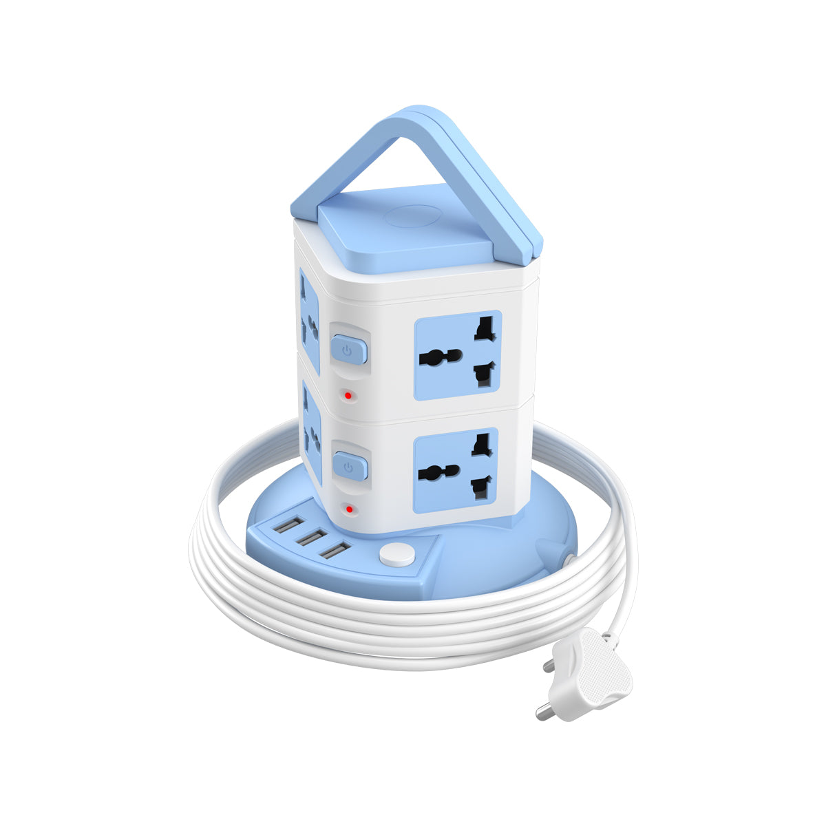 Portronics POR 1600 Power Plate 9 with 3 USB Ports + 8 Power Sockets Power Converter, 2500W Power Output, 2.1A USB Charging Port, 3M Cord Length(Blue)