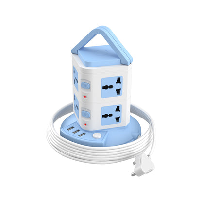 Portronics POR 1600 Power Plate 9 with 3 USB Ports + 8 Power Sockets Power Converter, 2500W Power Output, 2.1A USB Charging Port, 3M Cord Length(Blue)