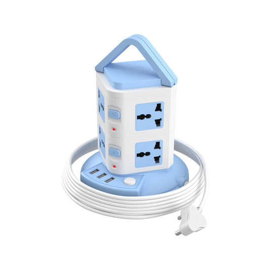 Portronics POR 1600 Power Plate 9 with 3 USB Ports + 8 Power Sockets Power Converter, 2500W Power Output, 2.1A USB Charging Port, 3M Cord Length(Blue)