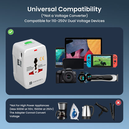 Portronics POR-3462 Juicemate Go Pro 12W Universal Travel Adaptor (White)