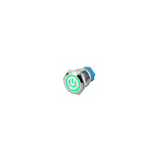 19mm Green Power Symbol Led Stainless Steel  Latching Type Push Button Switch IP65 12v DC