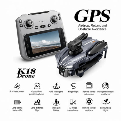 K19 Max GPS Drone with HD Gimbal Camera, Screen Remote, Return Home, Obstacle Avoidance & Airdrop Function