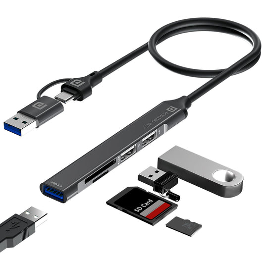 Portronics POR-2053 Mport 31 Plus USB 3.0 Hub (5-in-1) with Card Reader (Grey)