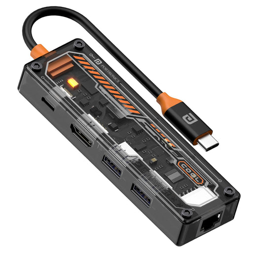 Portronics POR-2872 MPort View One 5 Ports USB-C Hub with Transparent Casing (Black)
