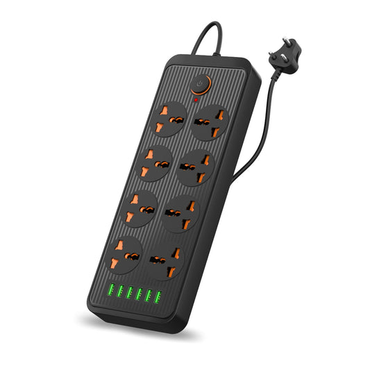Portronics POR-1473 Power Plate 7 Extension Board with 8 Sockets, 6 USB Charging Ports, 3 Meter Long Cord, 2500 Watts (Black)