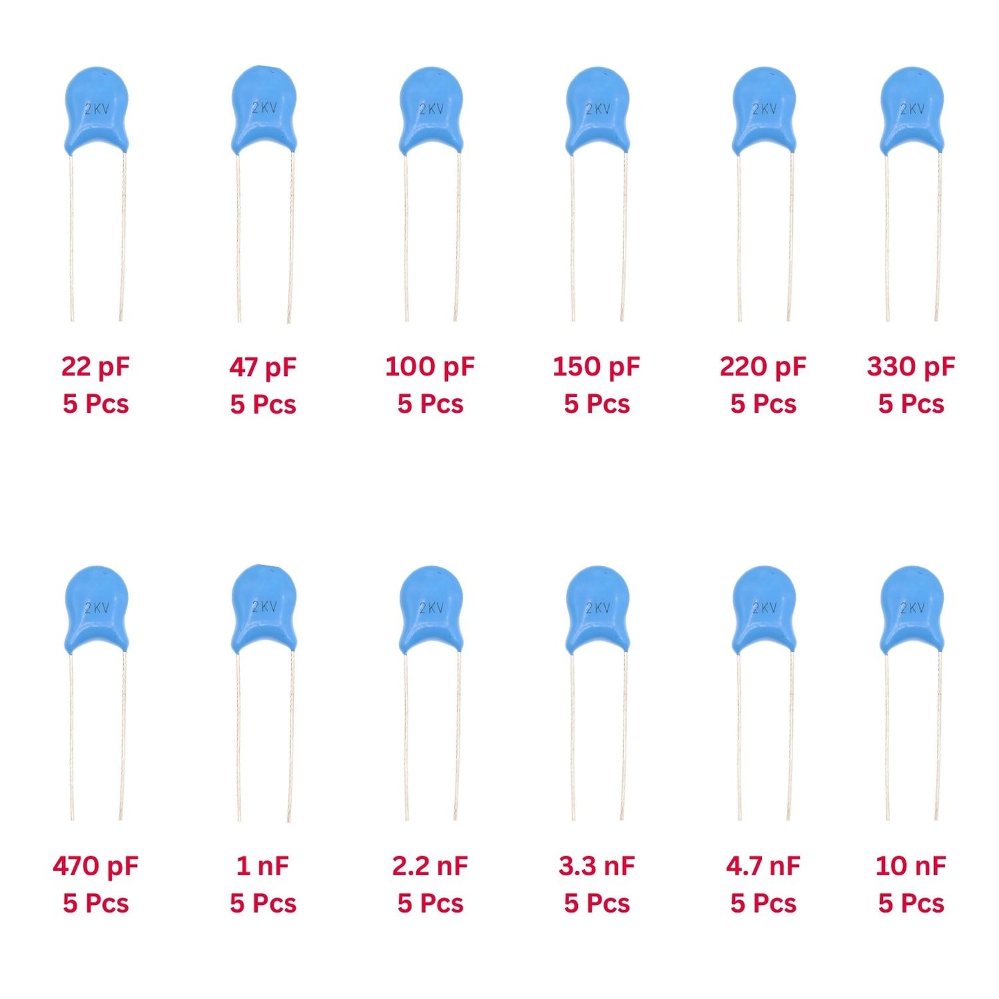 Elepak 2KV HV Ceramic Disc Capacitor Pak 22pF to 10KpF 60 Pcs 12 Values