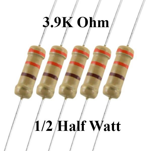 3.9K ohm 1/2 Watt ±5% Tolerance Carbon Film Resistor 3K9