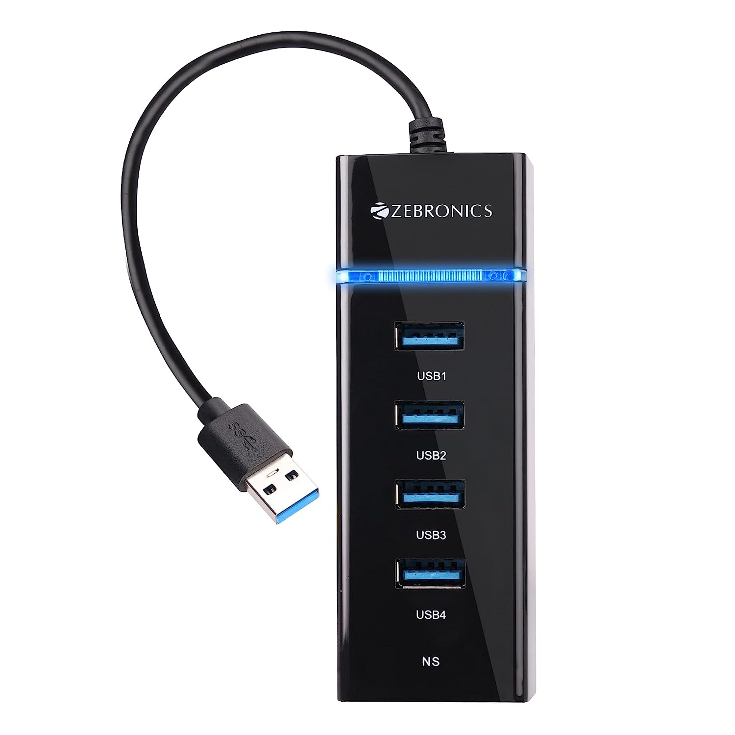Zebronics 300HB 4 Port USB 3.0 Hub with Hi-Speed Data Transfer, LED Indication, 15cm Cable, Backward Compatible, Multi Device Connection, Plug Play Usage, Glossy Finish and Lightweight Design