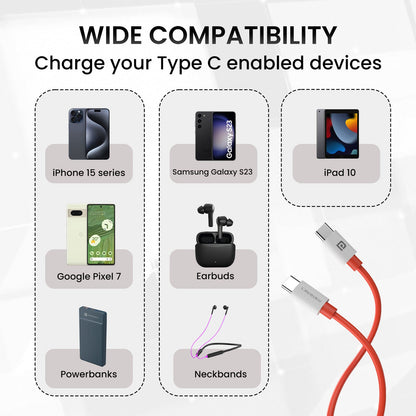 Portronics POR-2067 Konnect Dash Max 65w Type-C To Type-C Cable  1 Meter Length  (Red)