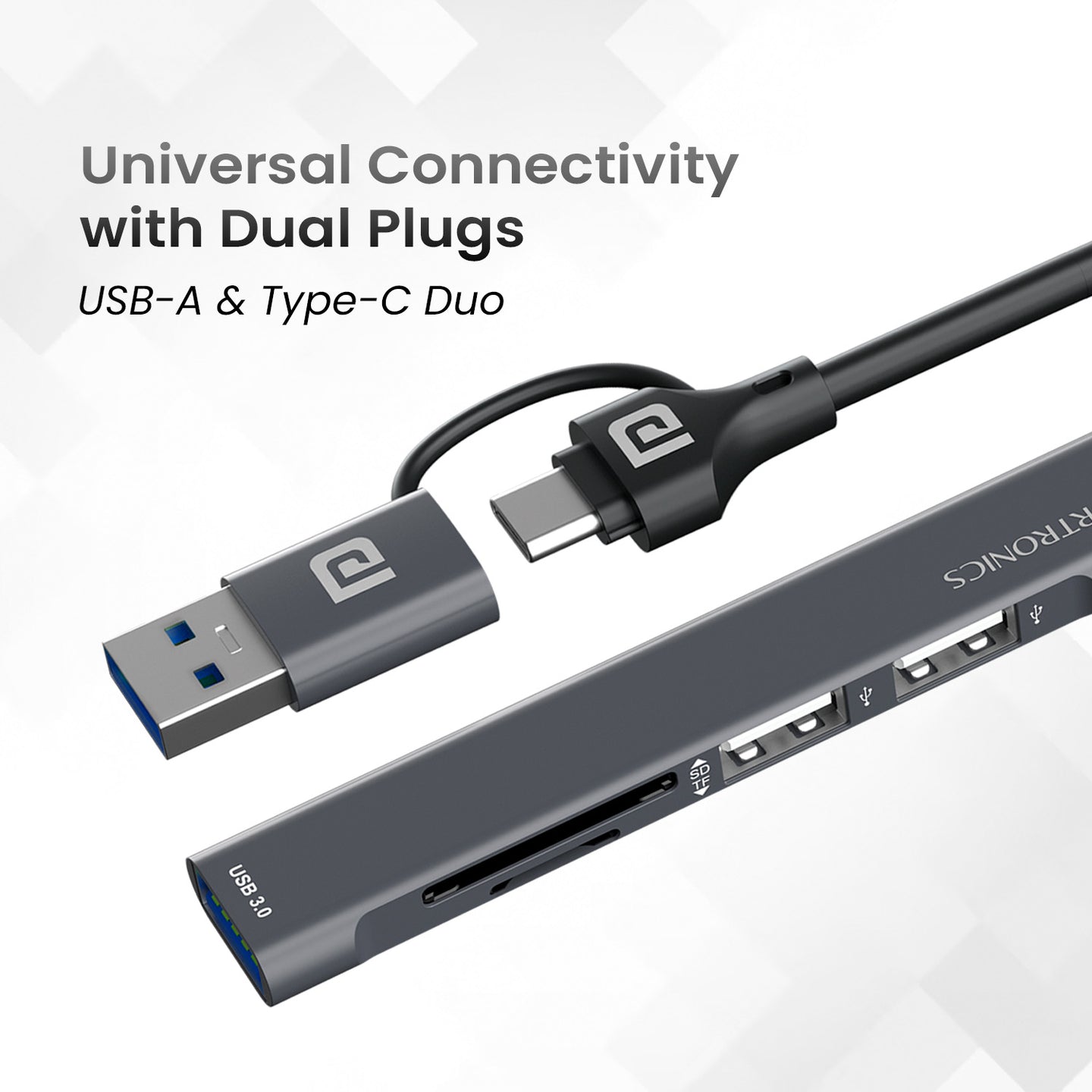 Portronics POR-2053 Mport 31 Plus USB 3.0 Hub (5-in-1) with Card Reader (Grey)