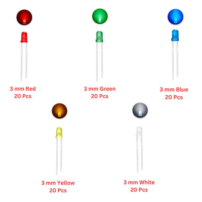 Elepak 3mm Diffused LED Pak 100 Pcs 5 Colors