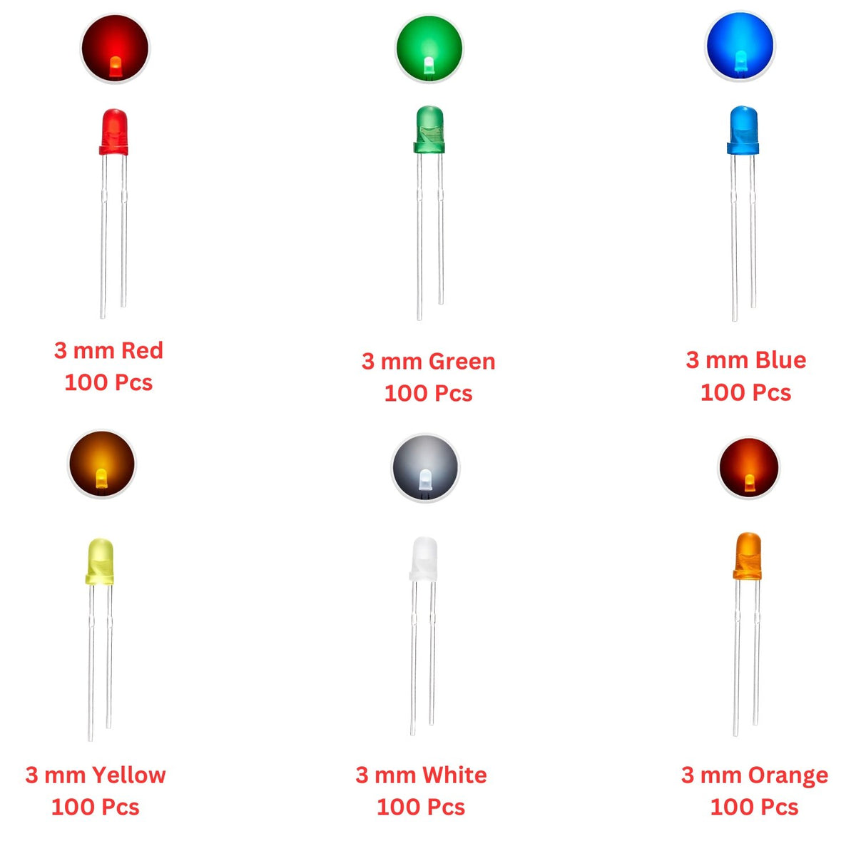 Pak Led Tng Elepak 3mm Diffused LED Pak 600 Pcs 6 Colors – Indian Hobby Center