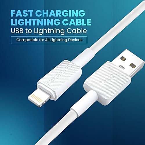 Portronics POR-1812 Konnect Link USB to Lightning Fast Charging Cable With iOS Compatibility 1 Meter (White)