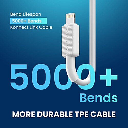 Portronics POR-1812 Konnect Link USB to Lightning Fast Charging Cable With iOS Compatibility 1 Meter (White)