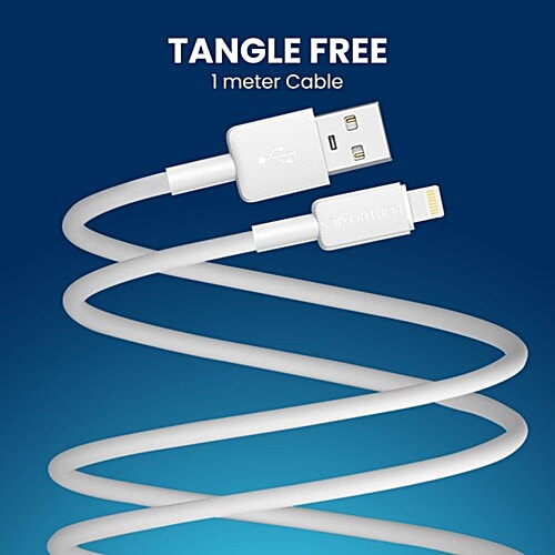 Portronics POR-1812 Konnect Link USB to Lightning Fast Charging Cable With iOS Compatibility 1 Meter (White)